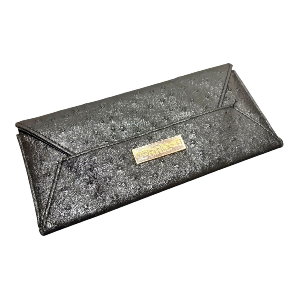 NAPOLEON PERDIS Black Ostrich Style Envelope Clutch Bag